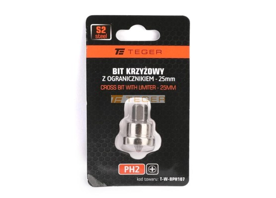 Bit krzyżowy ph 25 mm/PH2 - z ogranicznikiem / Teger T-W-BPH107