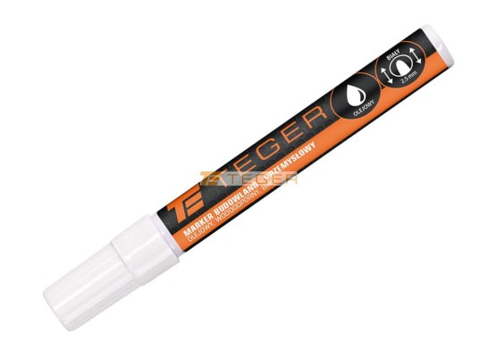 Marker budowlano - przemysłowy - biały (końcówka okrągła 2.5 mm. tusz biały olejowy. wodoodporny ) / Teger