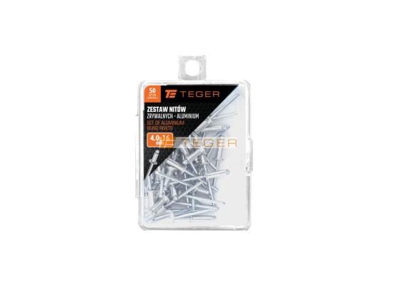 Zestaw nitów zrywalnych. aluminiowych (4.0x16mm) / 50 szt. / TEGER