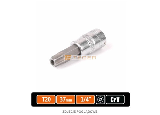 Klucz nasadowy 1/4" z bitem torx 37 mm/T20 / (z otworem) / Teger T-W-KNT705