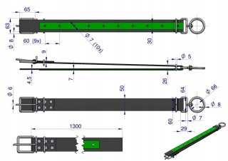 Obroża szeroka, 130 cm x 5 cm z okrętką 8 mm, KROWA, Royal Farm