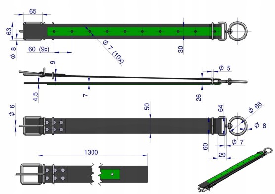 Obroża szeroka, 130 cm x 5 cm z okrętką 8 mm, KROWA, Royal Farm