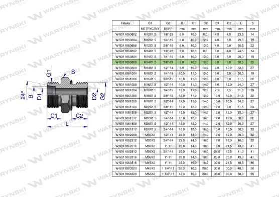 Złącze hydrauliczne BB 3/8x14x1,5 Z uszczelnieniem na 3/8