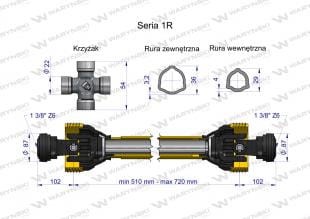 Wał przegubowo teleskopowy 210Nm 510-720mm 10210 CE 2020 seria 1R WARYŃSKI WA21-51