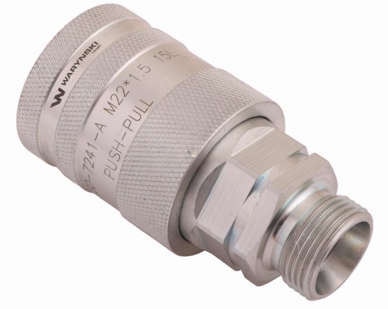 Szybkozłącze hydrauliczne gniazdo euro M22x1.5 gwint zewnętrzny z eliminatorem ciśnienia Waryński WIAM22MZ-PPE