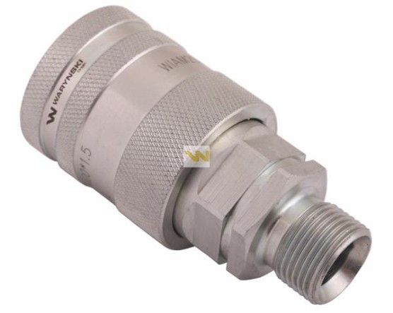 Szybkozłącze hydrauliczne gniazdo euro M20x1.5 gwint zewnętrzny z eliminatorem ciśnienia Waryński WIAM20MZ-PPE