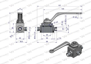 Zawór kulowy hydrauliczny 3 drożny M14x1,5 Waryński 500 bar 08L