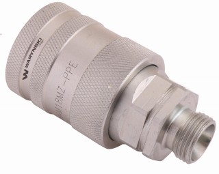 Szybkozłącze hydrauliczne gniazdo euro M18x1.5 gwint zewnętrzny z eliminatorem ciśnienia Waryński  WIAM18MZ-PPE