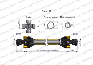 Wał przegubowo teleskopowy 210Nm 660-1000mm 10230 CE 2020 seria 1R WARYŃSKI WA21-61