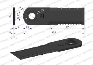 Nóż obrotowy rozdrabniacz słomy sieczkarnia 175x50x4mm otwór 20 zastosowanie 7558750 Claas Waryński