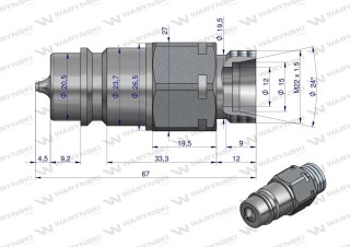 Szybkozłącze hydrauliczne wtyczka euro M22x1.5 gwint zewnętrzny z eliminatorem ciśnienia Waryński WIAM22SZE