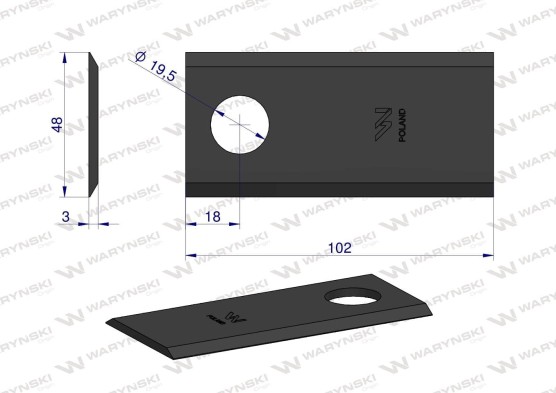 Nożyk kosiarka rotacyjna 102x48x3mm zastosowanie samasz Waryński WKR102X48X3