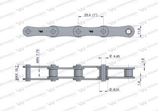 Łańcuch rolkowy 208B (R1 1) 5 m Waryński