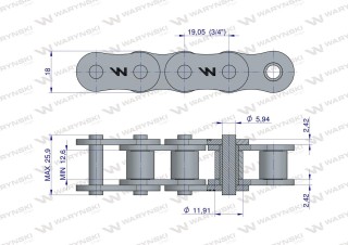 Łańcuch 12A-1 ANSI A 60 (R1 3/4) rolkowy wzmocniony 5m Waryński