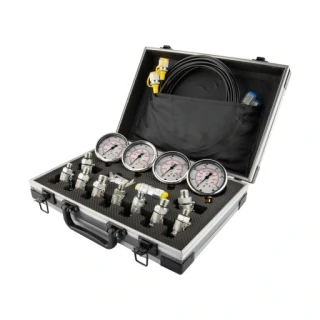 Zestaw komplet diagnostyczny pomiaru ciśnienia hydrauliki walizka serwisowa 4 manometry analogowe 11 końcówek 85050003
