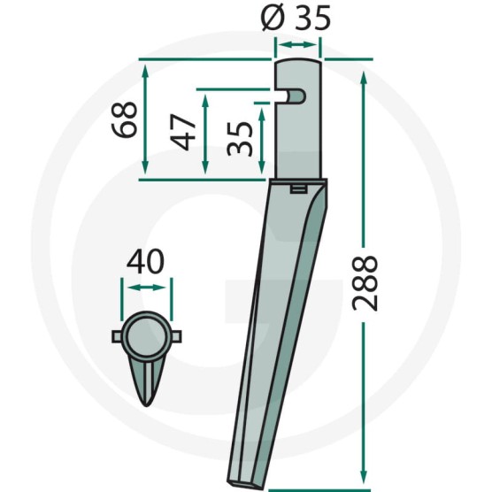 Ząb brony aktywnej GRANIT Krone 288 mm z otworem 12 mm