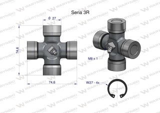 Krzyżak wału 27x74.60 Seria 3R Waryński W219401