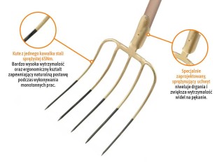 Widły gospodarcze 5-zębne na drewnianym trzonku (dł. 1500 mm) kute Teger
