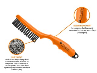 Szczotka druciana do rdzy PROFESSIONAL , drut stalowy czarny / 4 rzędowa, z plastikową rączką, Teger