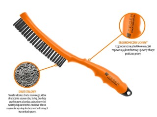 Szczotka druciana do rdzy PROFESSIONAL , drut stalowy czarny / 3 rzędowa, z plastikową rączką, Teger