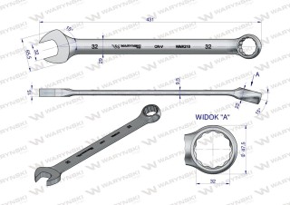 Klucz płasko-oczkowy extra długi 32mm dł 431mm standard ASME B107.9M Waryński