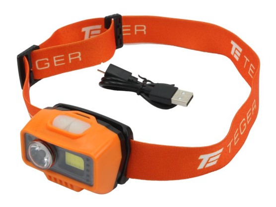 Latarka czołówka LED COB 500 Lm uruchamiana gestem 1400 mAh USB Teger