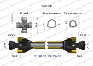 Wał przegubowo teleskopowy 830Nm 1860-2700mm CE 2020 seria 6R, Waryński