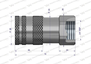 Szybkozłącze hydrauliczne gniazdo suchoodcinające (rozmiar 1/2) G3/4"BSP ISO16028 Waryński
