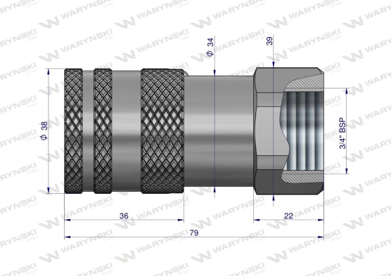Szybkozłącze hydrauliczne gniazdo suchoodcinające (rozmiar 1/2) G3/4"BSP ISO16028 Waryński