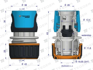 Szybkozłączka węża ogrodowego 3/4" - z waterstop / TEGER