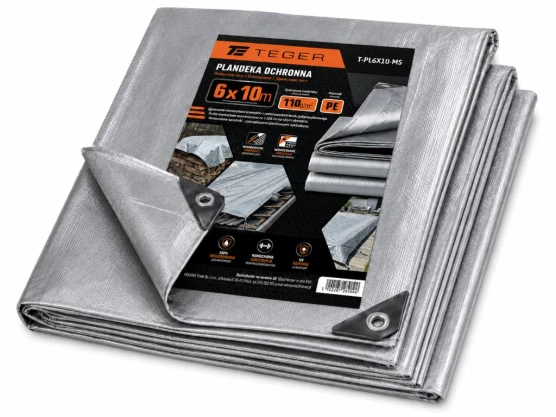 Plandeka szara 6x10 wzmocniona 110g/m2 Teger